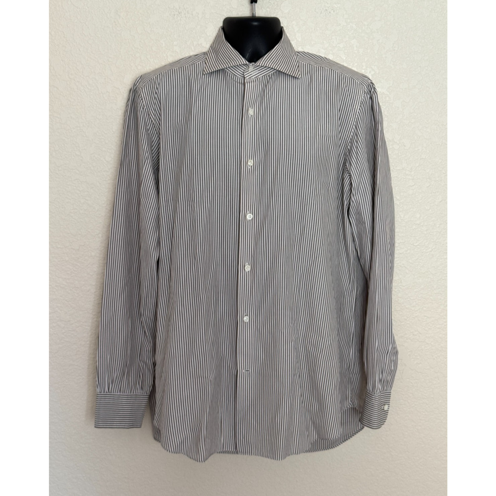 Franck Namani Paris Shirt Mens 17 43 Brown Tan Striped Luxury Office Italy